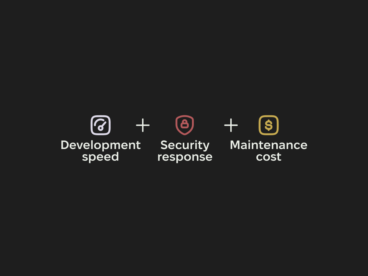 Framework choice = development speed + maintenance cost + security response